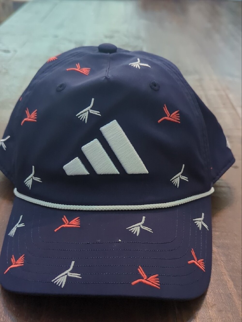 ADIDAS Golf Navy Cap with Coral & White Embroidered Motifs-New With Tags - Picture 3 of 7